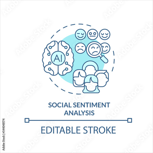 Social sentiment analysis turquoise concept icon. Behavioral research abstract idea thin line illustration. Isolated outline drawing. Editable stroke. Arial, Myriad Pro-Bold fonts used