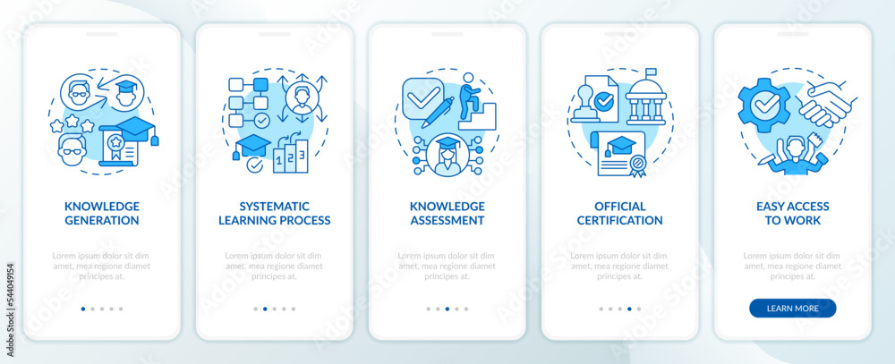 Advantages of formal education blue onboarding mobile app screen ...