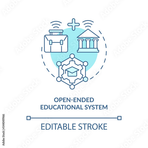 Open ended educational system turquoise concept icon. Benefit of non formal education abstract idea thin line illustration. Isolated outline drawing. Editable stroke. Arial, Myriad Pro-Bold fonts used