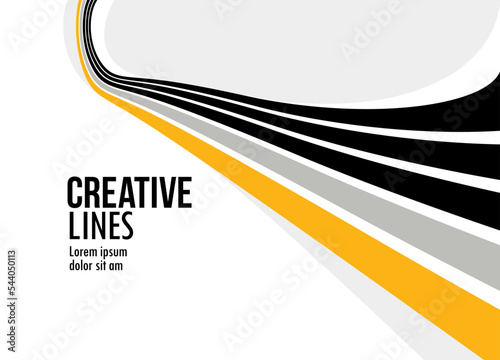 Creative lines vector abstract background, 3D perspective linear graphic design composition, stripes in dimensional rotation poster or banner.