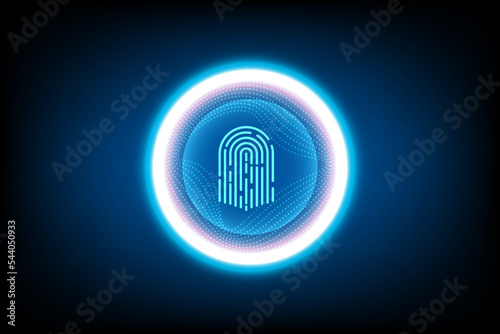 vector abstract security system concept with fingerprint on technology background.