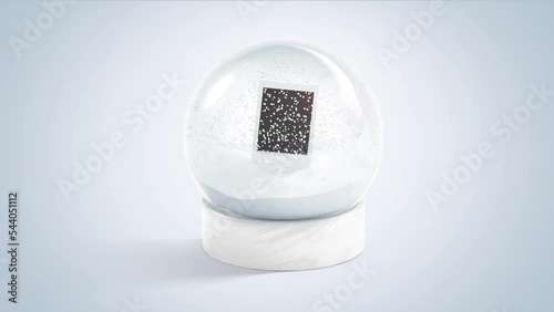 Blank glass snowglobe with photo snowfall mockup, looped motion photo
