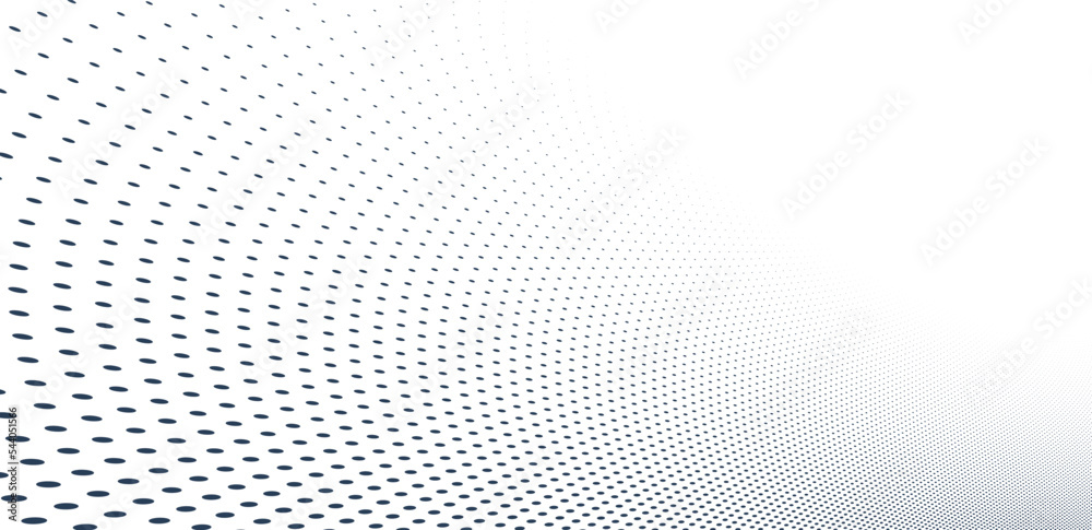 Dotted vector abstract background, light grey dots in perspective flow, dotty texture abstraction, big data technology image, cool backdrop. - obrazy, fototapety, plakaty 