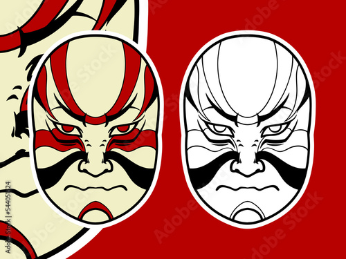 Big Japanese white mask elements isolated on red background.