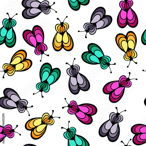 Fly bug insect cartoon illustration vector seamless pattern.