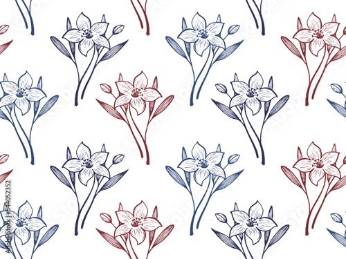 Daffodil or lily flowers vector seamless pattern textile print summer design.