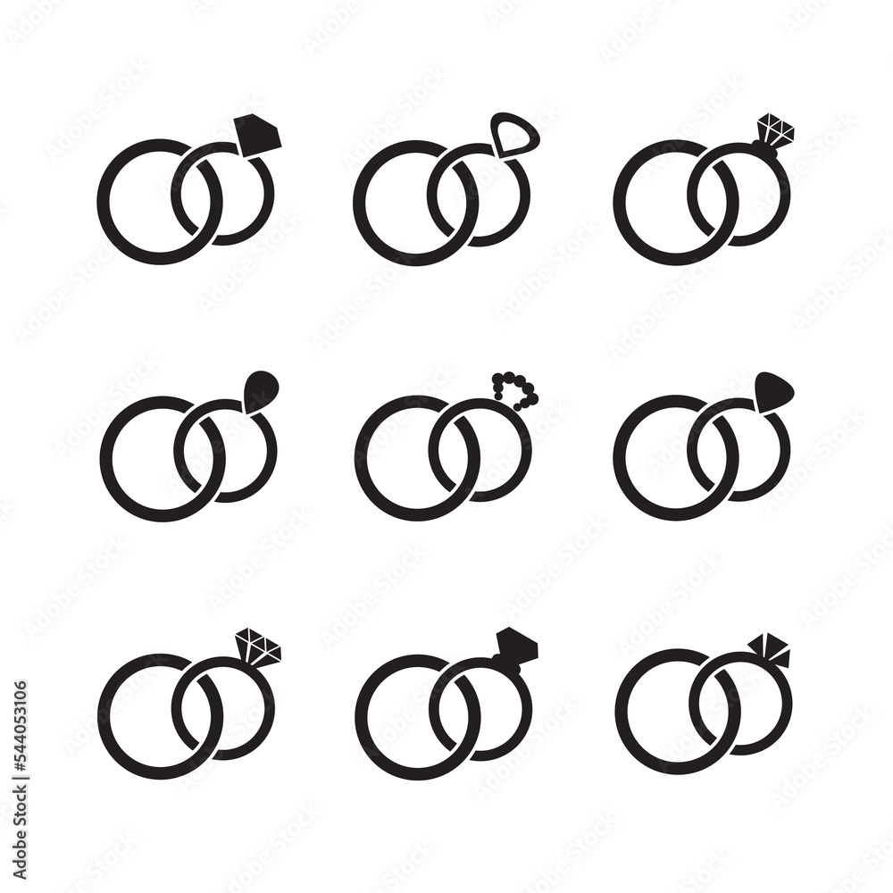 Simple black vector wedding rings symbols set Simple black vector wedding rings symbols set