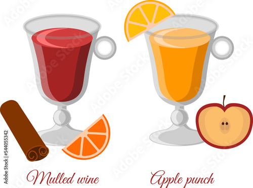 mulled wine apple punch vector flat illustration
