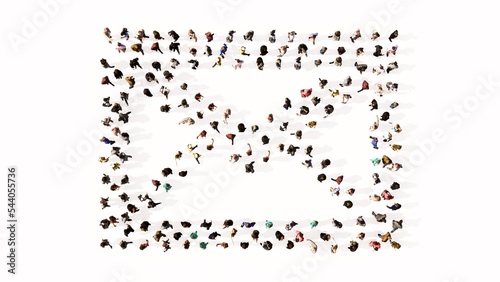 Concept conceptual large community of people forming the image of email sign. 3d illustration metaphor for communication, contact, business, online marketing and technology © high_resolution