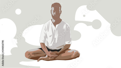 Abstract fictional man is meditating. Meditation in the lotus position in yoga. Zen, spiritual well-being
