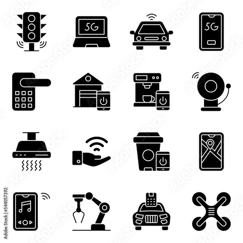 Pack of Iot and Technology Solid Icons

