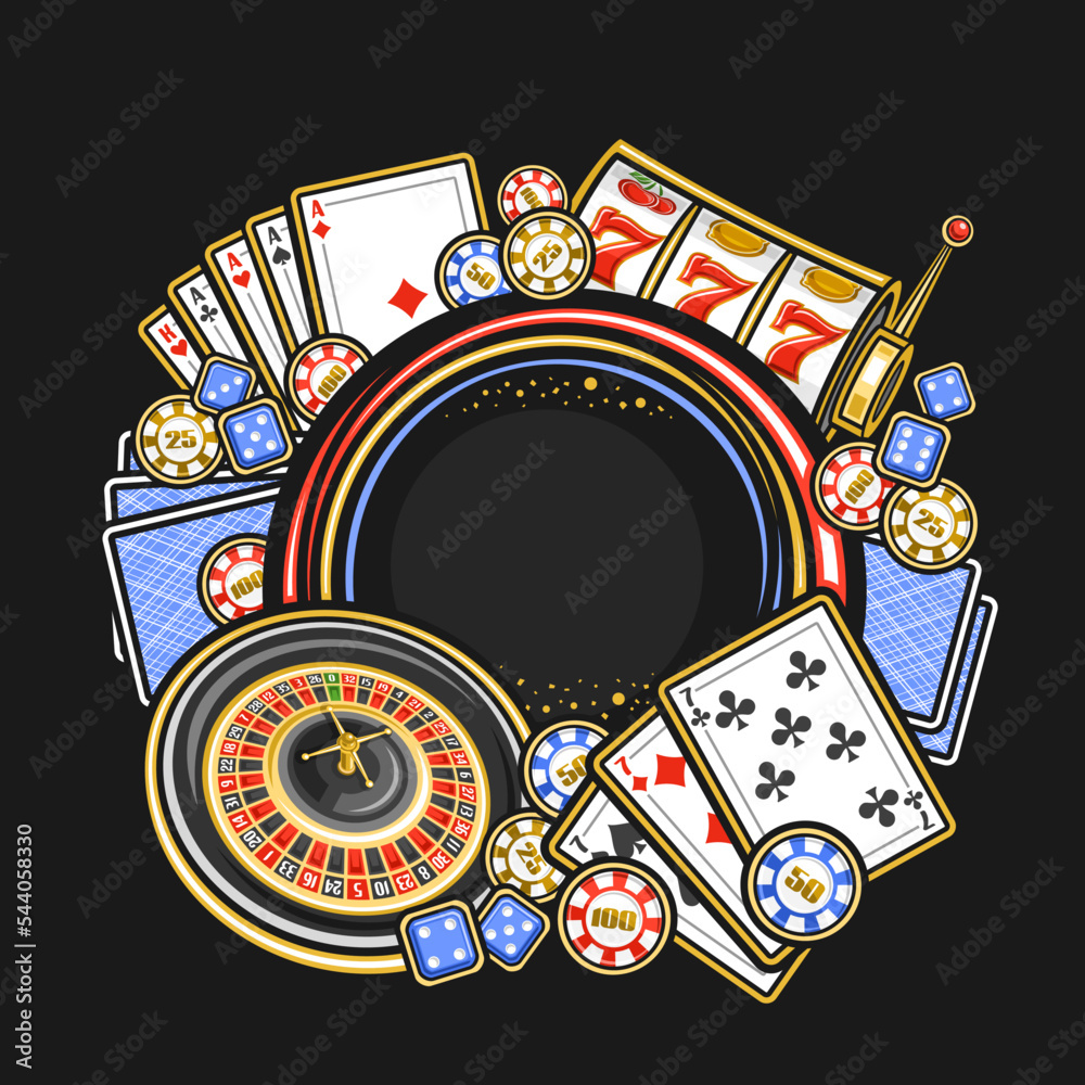 Vector frame for Casino with copy space for text, round signboard for casino  in Las Vegas