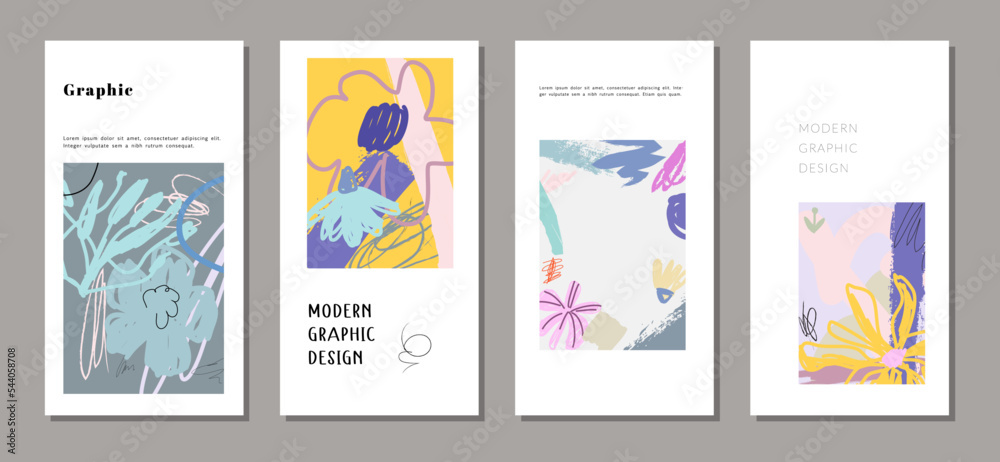 Set of beautiful modern creative abstract cards with floral elements. Vector illustration. Trendy abstract design background. Can be used for posters, brochure, invitation, greeting cards.