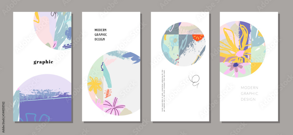 Set of beautiful modern creative abstract cards with floral elements. Vector illustration. Trendy abstract design background. Can be used for posters, brochure, invitation, greeting cards.