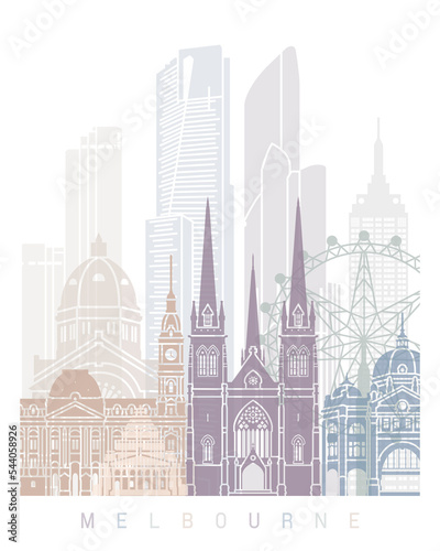 MELBOURNE SKYLINE POSTER PASTEL