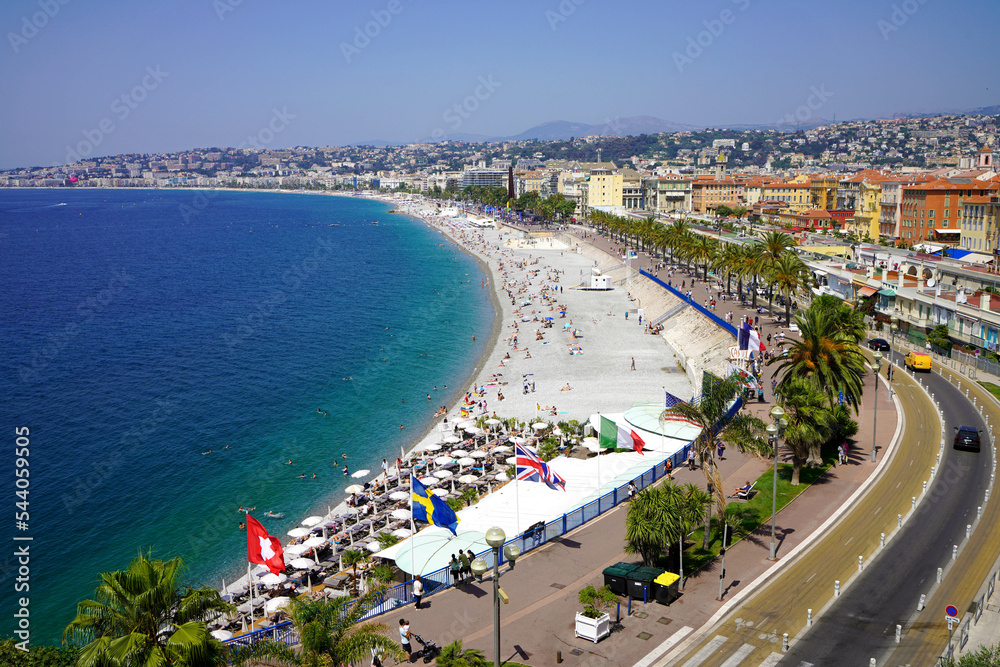 Aerial cityscape with Promenade des Anglais, Nice, France