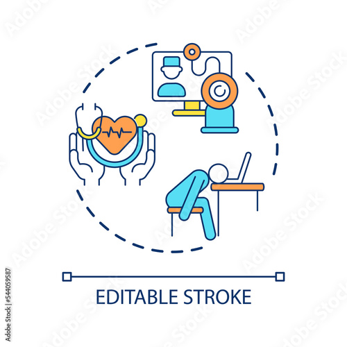 Online doctor appointment concept icon. Digital medicine. Avoid self medication. Chronic fatigue abstract idea thin line illustration. Isolated outline drawing. Editable stroke. Arial font used