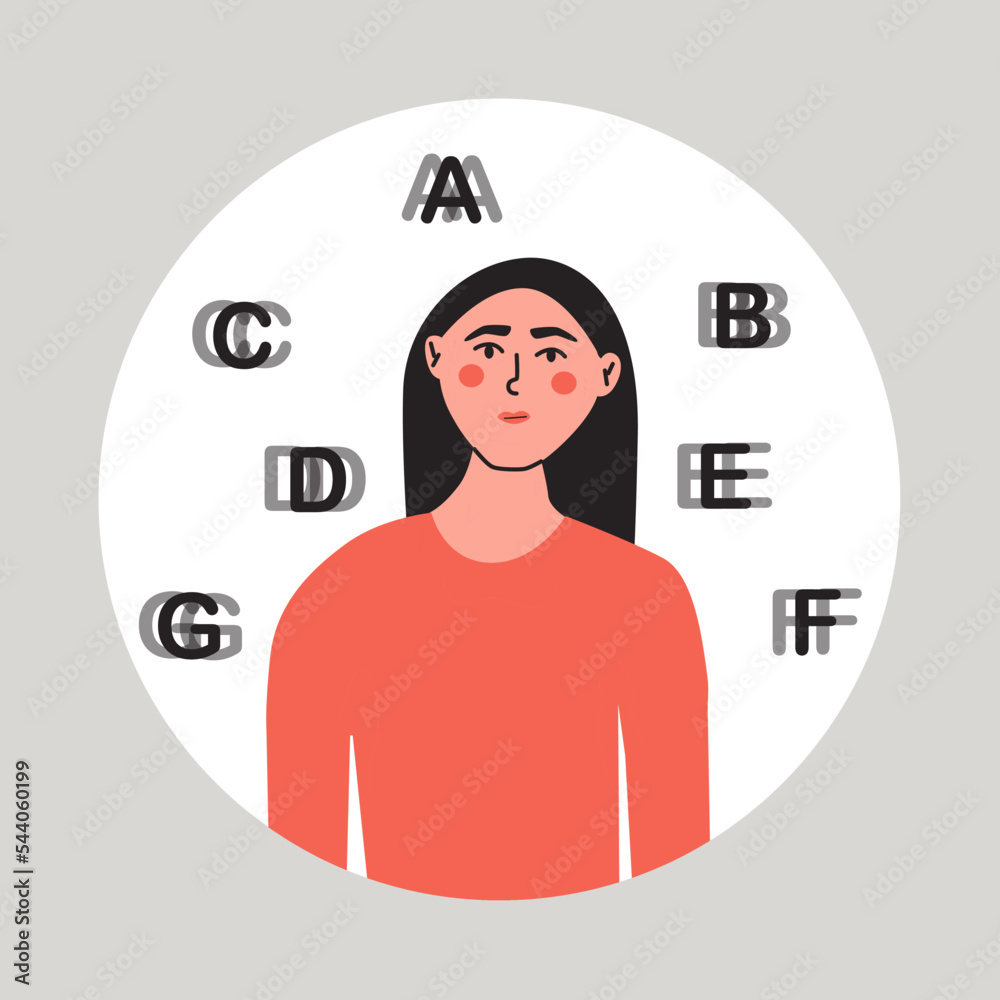 Blurred vision, difficulty of focusing concept. Eye problems. Symptom ...