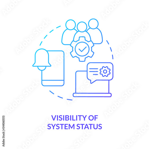 System status visibility blue gradient concept icon. Improve user experience. UX design fundamental abstract idea thin line illustration. Isolated outline drawing. Myriad Pro-Bold font used