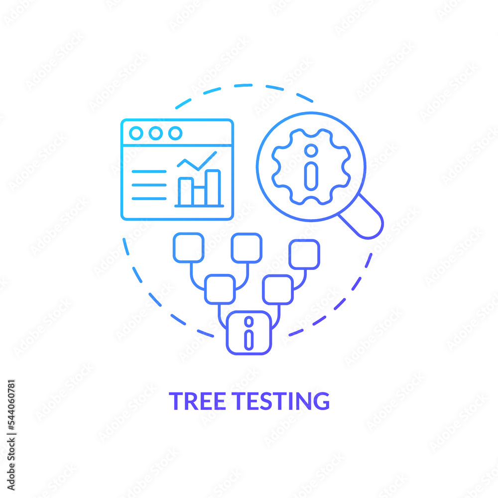 Tree testing blue gradient concept icon. Hierarchical category structure. Mental model in UX research abstract idea thin line illustration. Isolated outline drawing. Myriad Pro-Bold font used Tree testing blue gradient concept icon. Hierarchical category structure. Mental model in UX research abstract idea thin line illustration. Isolated outline drawing. Myriad Pro-Bold font used