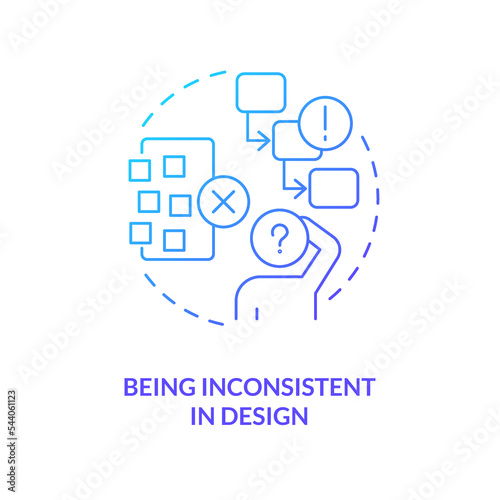 Inconsistency blue gradient concept icon. Web development issue. Frequent user experience design mistake abstract idea thin line illustration. Isolated outline drawing. Myriad Pro-Bold font used