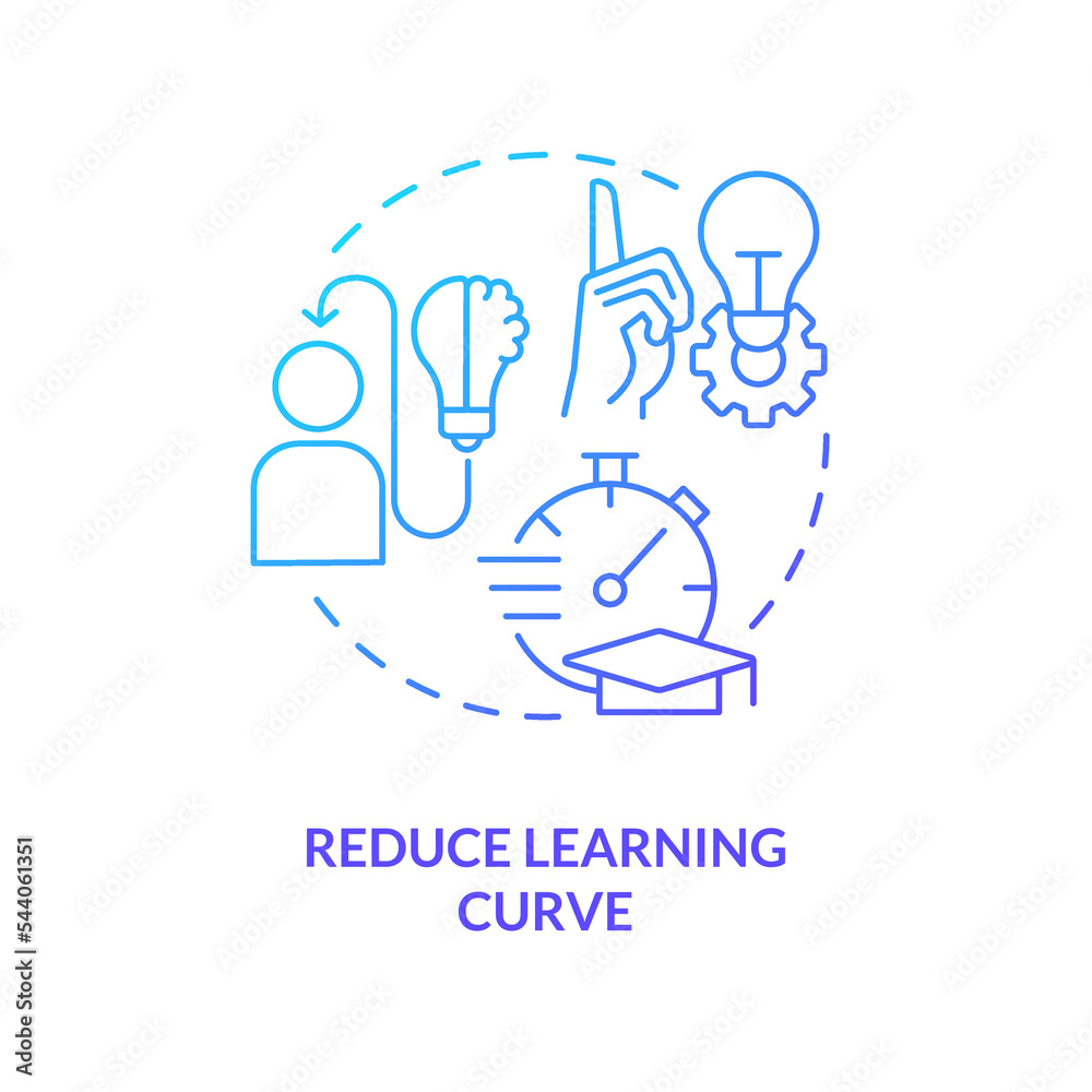 Reduce Learning Process Vetor de Reduce learning curve blue gradient concept icon. Power of ...