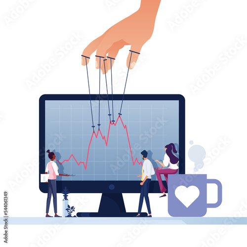 Quadro su tela Puppeteer controlling chart-Hand manipulates price vector concept