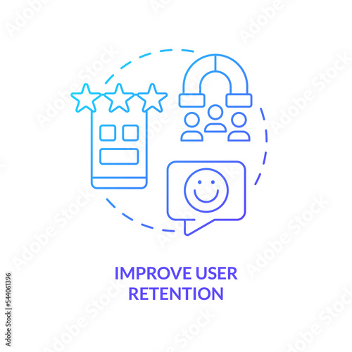 Improve user retention blue gradient concept icon. Customer relationship. Power of familiarity in UX design abstract idea thin line illustration. Isolated outline drawing. Myriad Pro-Bold font used