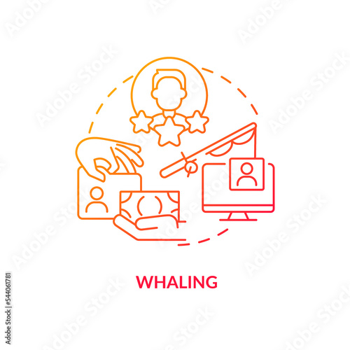 Whaling phishing attack red gradient concept icon. Steal high-profile person data. Financial cybercrime abstract idea thin line illustration. Isolated outline drawing. Myriad Pro-Bold font used