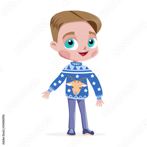  
little boy in christmas sweator on the white background