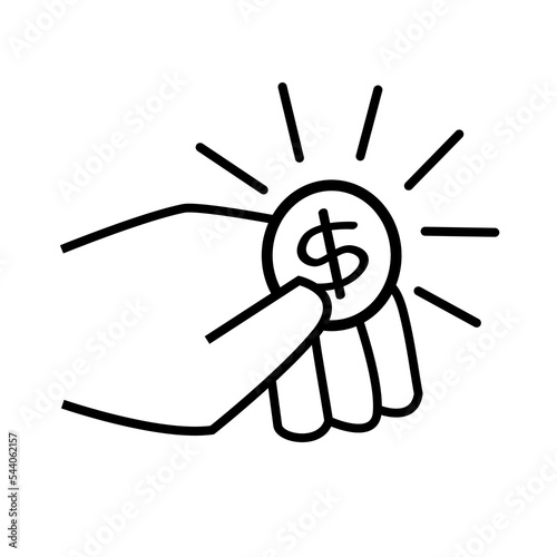 hand holding a coin vector icon isolated on white background, vector illustration 