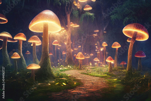 Fantasy mushrooms in magical forest