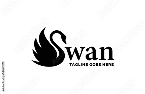 Swan simple flat logo design vector