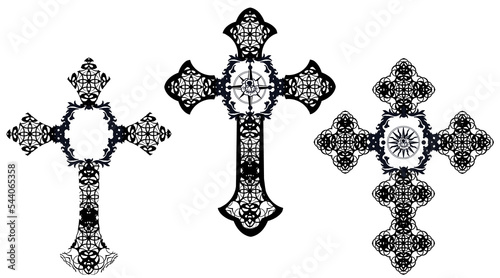 Gothic Crosses Tattoo Set, Cross and rose Tattoo, Intricate Cross drawing