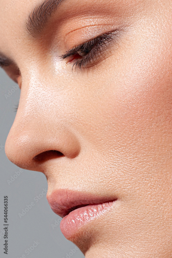 White beautiful woman on gray background White beautiful woman on gray background