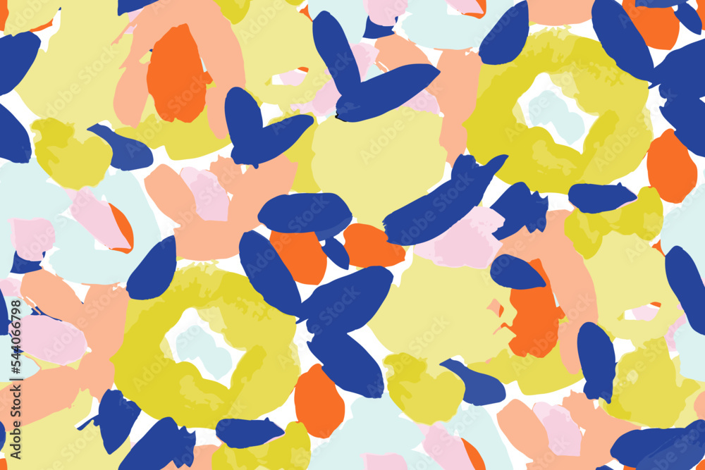 bright contrast multicolored floral pattern with brush strokes of paint