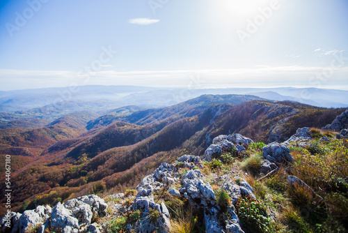 Beautiful view of mountain landscape on sunny autumn day. Cloudy sky. Picturesque scenery. Serbia  Europe.