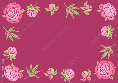 Frame with peony flowers. Beautiful decorative plants.