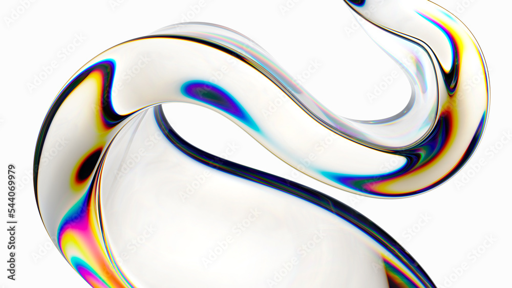 custom made wallpaper toronto digital3d render, curvy translucent glass shape isolated on white background. Macro design element, modern minimal wallpaper