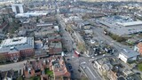 Brentwood  Essex Uk Town centre drone Aerial  shops and houses