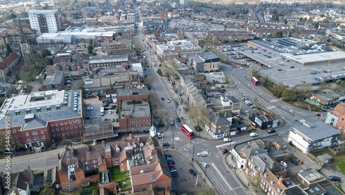 Brentwood  Essex Uk Town centre drone Aerial  shops and houses © steve