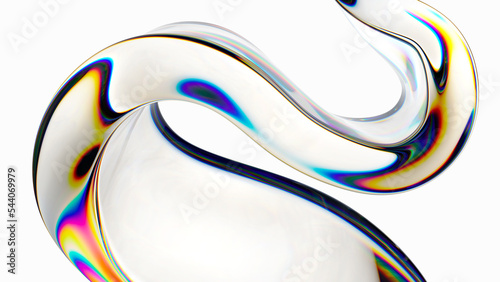 Fototapeta Naklejka Na Ścianę i Meble -  3d render, curvy translucent glass shape isolated on white background. Macro design element, modern minimal wallpaper