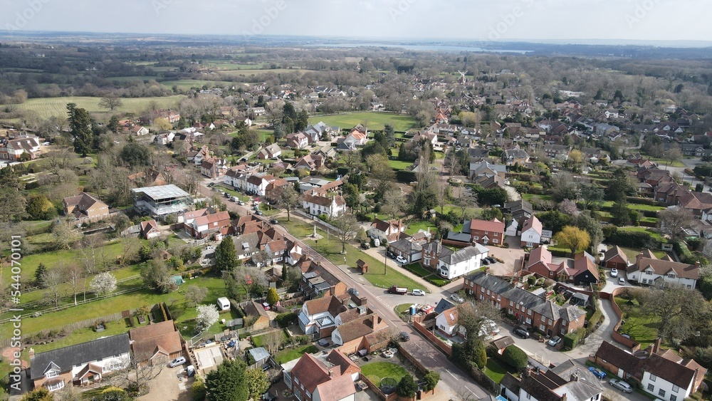 .Village of Stock Essex UK aerial drone view