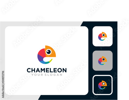 chameleon logo design with color art and animals
