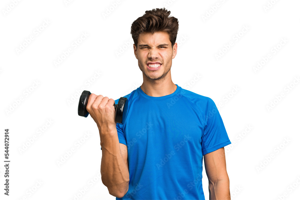 Young sport caucasian man training with weights isolated Young sport caucasian man training with weights isolated