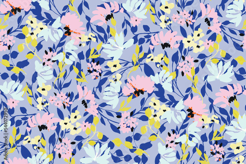 bright contrast multicolored floral pattern with brush strokes of paint