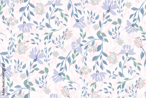Beautiful floral motif. flowers intertwined in a seamless pattern on a gentle background