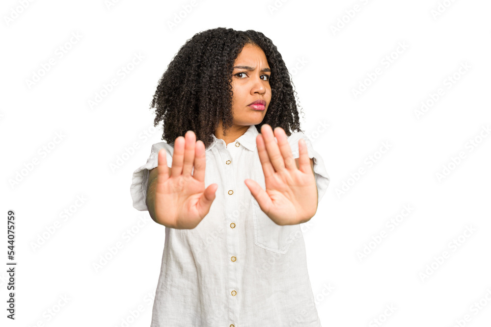 Young african american woman isolated standing with outstretched hand