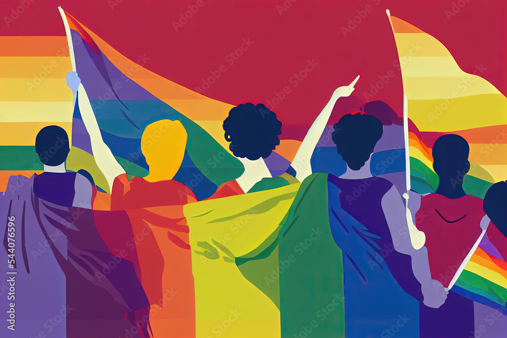 Pride Humans Drawing LHBTQ+ gender pride celebration with flags and colours vector ...