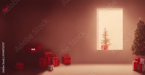 Christmas eve photorealistic painting on the wall. AI generated art illustration photo